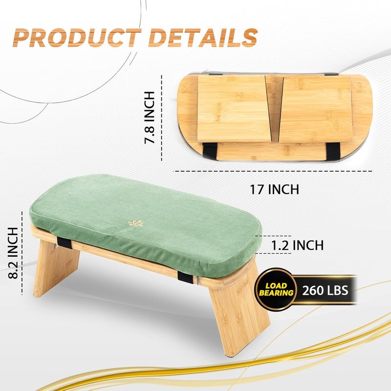 Estleys Meditation Bench, Bamboo Meditation Stool, Folding Kneeling Meditation Bench, Seiza Prayer Bench, Prayer Bench with Meditation Cushion, Kneeling Stool (Green) - Image 3